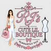 Illustration of a woman in a dress with 'RJ's Cute Lil Boutique' branding on a light gray background.