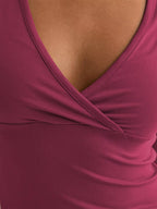 Close-up of a pink top with a V-neckline