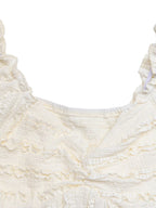 Close-up of a textured white fabric with ruffled edges on a white background
